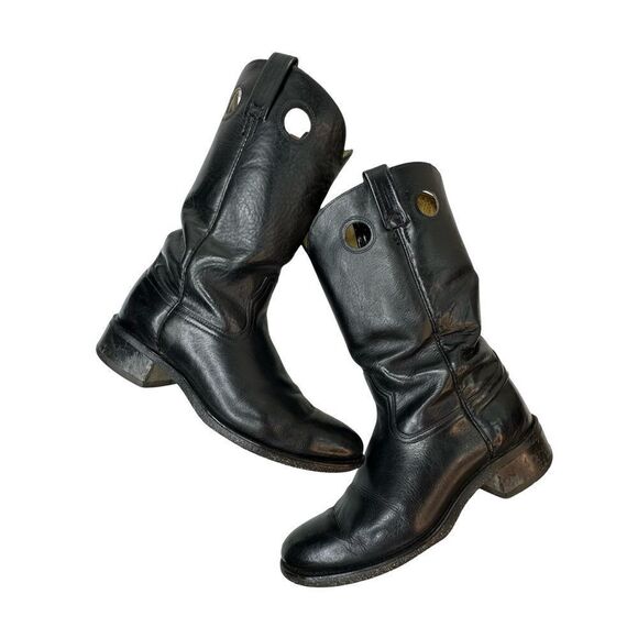 ACME Vintage Black Leather Cowboy Boots Size 9D - Picture 3 of 13